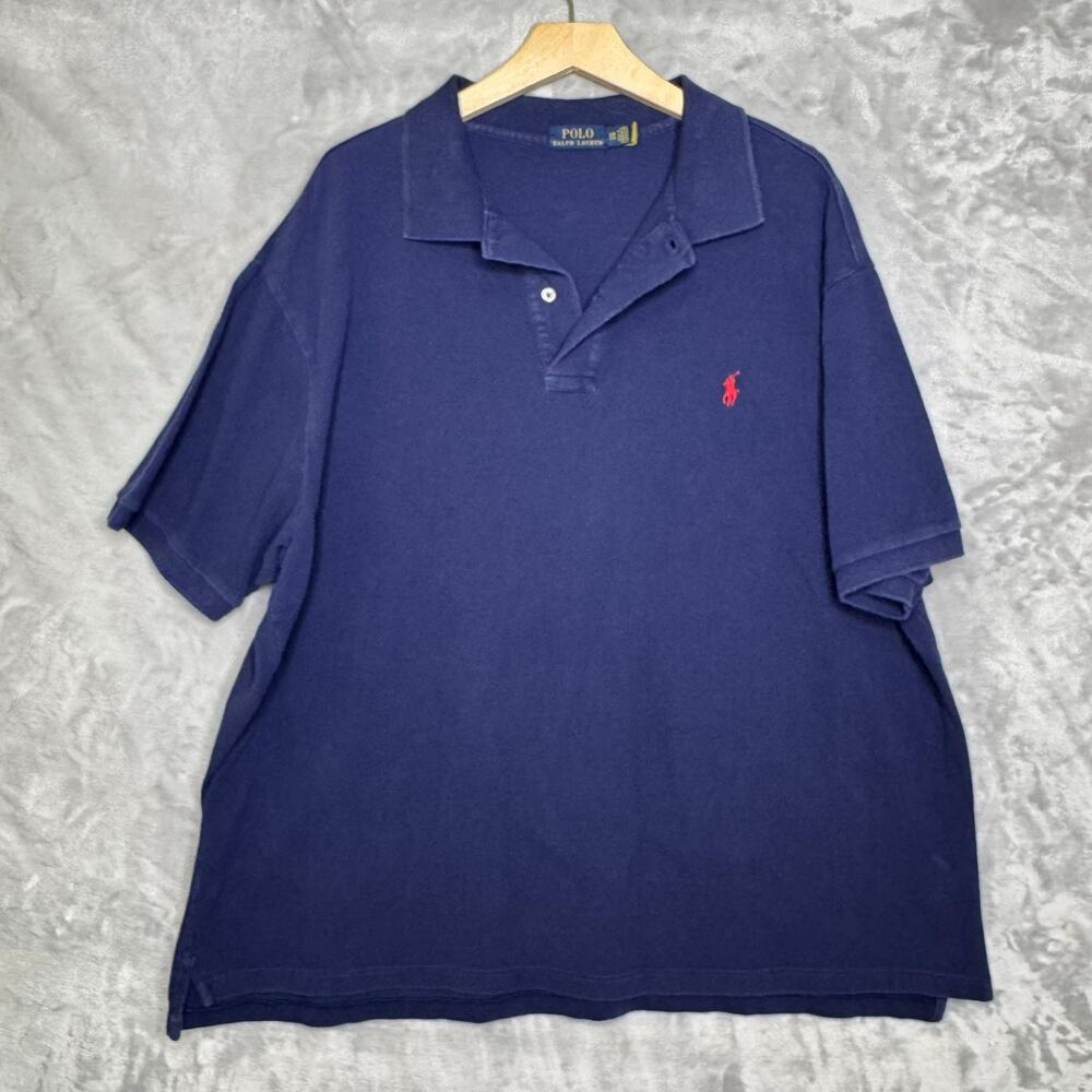 Polo Ralph Lauren Polo Shirt Mens 2XB Blue Red Embroidered Pony Pique Cotton